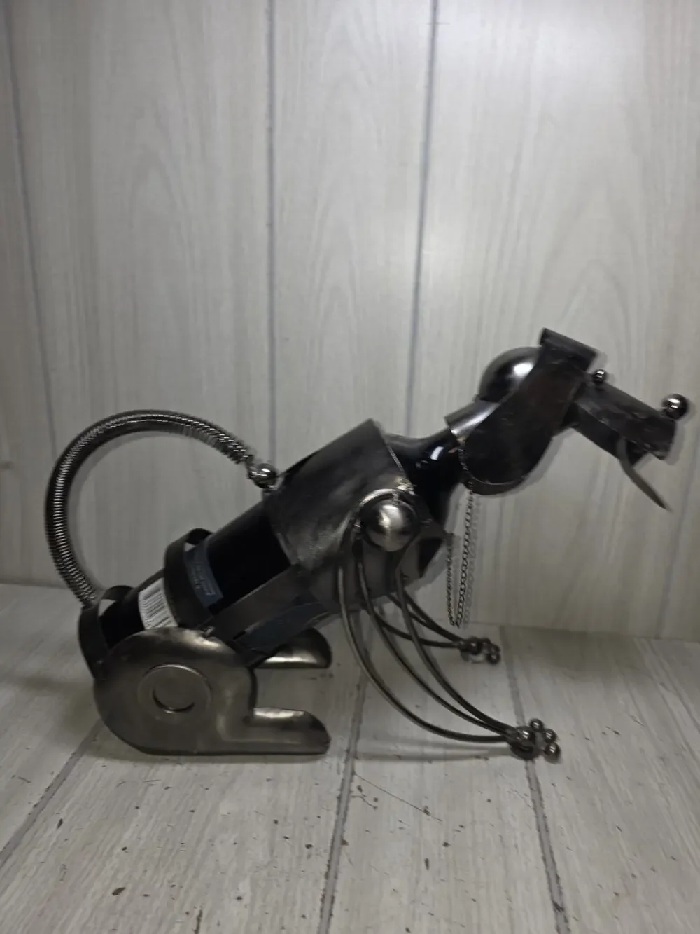 Sitting Dog Puppy Metal Wine Bottle Holder Display Cute Kitschy Kichen Bar Decor